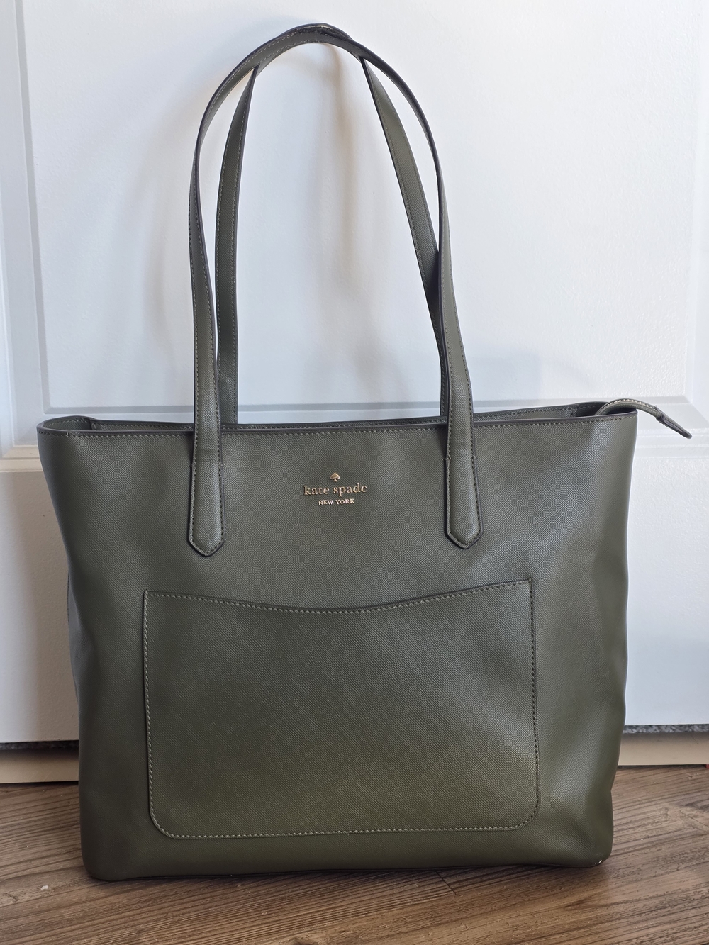 Kate Spade New York Olive Green Leather Tote Bag